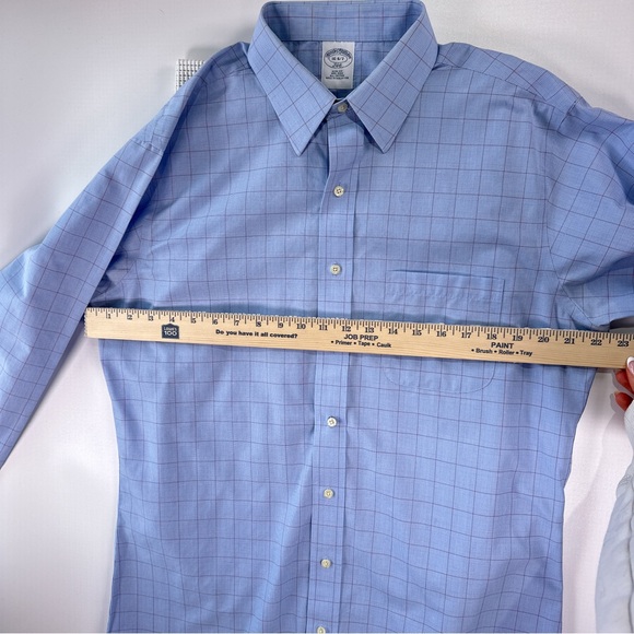 Brooks Brothers Men’s Blue Windowpane Dress Shirt Slim Fit 16 5 7 - Picture 7 of 8